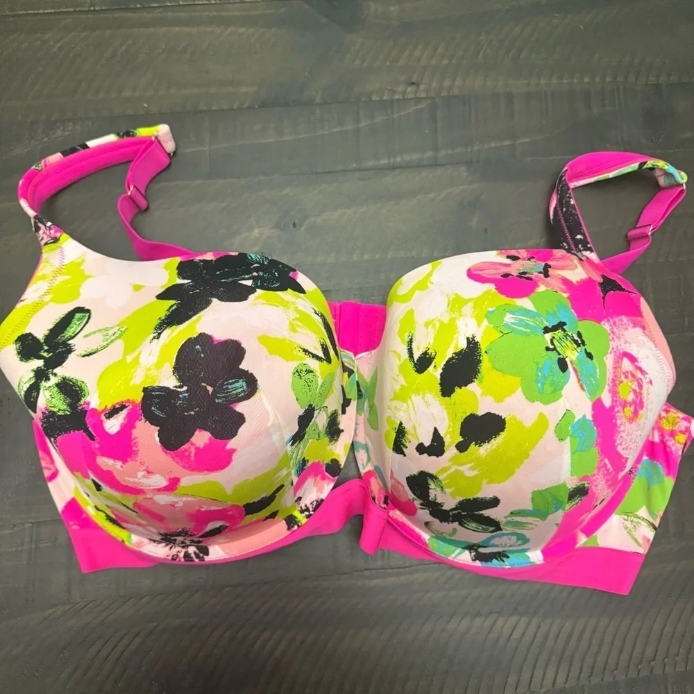 Cacique Lane Bryant Printed Boost Balconette Bra With Cutout Mini Floral 46F - Picture 2 of 10
